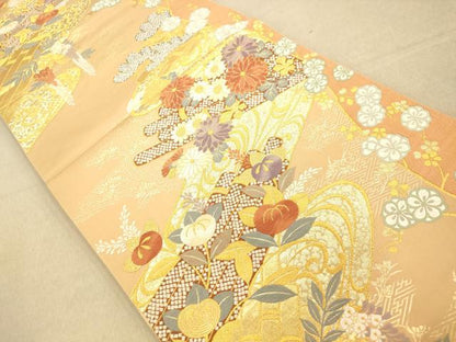 平和屋着物◎六通柄袋帯 唐織 花筏文 金糸 正絹 逸品 AAAO3569fw