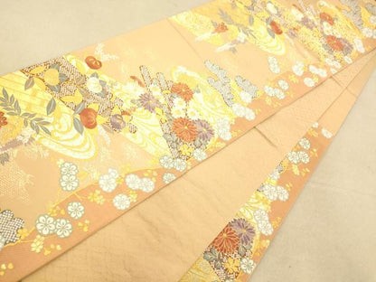 平和屋着物◎六通柄袋帯 唐織 花筏文 金糸 正絹 逸品 AAAO3569fw