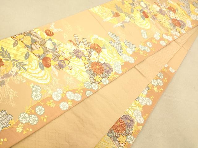 平和屋着物◎六通柄袋帯 唐織 花筏文 金糸 正絹 逸品 AAAO3569fw