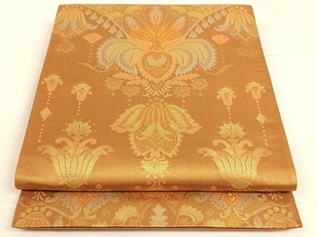 平和屋着物◎六通柄袋帯 更紗花文 金糸 正絹 逸品 AAAO3678ey