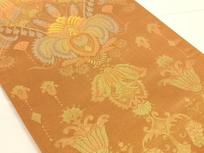 平和屋着物◎六通柄袋帯 更紗花文 金糸 正絹 逸品 AAAO3678ey