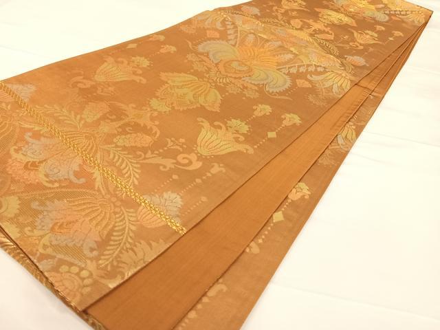 平和屋着物◎六通柄袋帯 更紗花文 金糸 正絹 逸品 AAAO3678ey