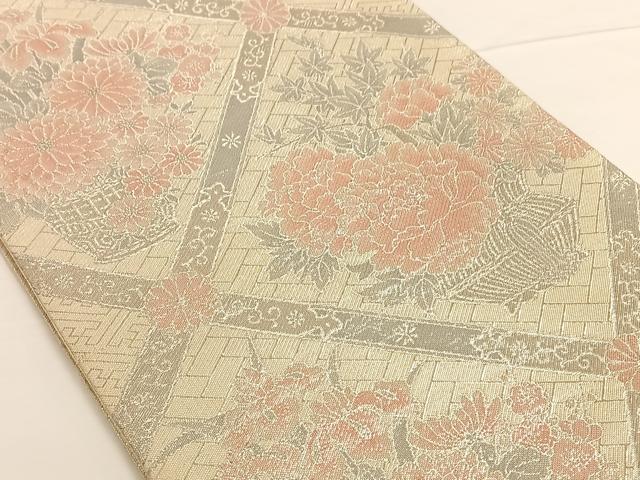 平和屋着物◎佐賀錦 六通柄袋帯 天井飾花文 銀糸 正絹 逸品 AAAO3685ey