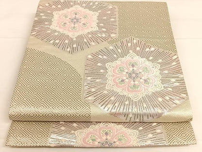 平和屋着物◎六通柄袋帯 唐織 正倉院亀甲花文 銀糸 正絹 逸品 AAAO3687ey