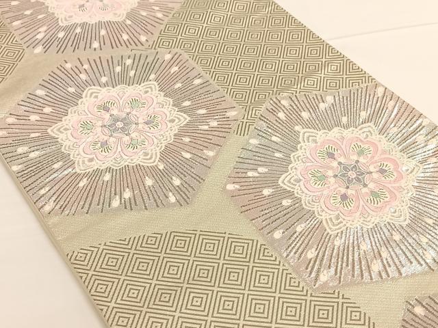 平和屋着物◎六通柄袋帯 唐織 正倉院亀甲花文 銀糸 正絹 逸品 AAAO3687ey