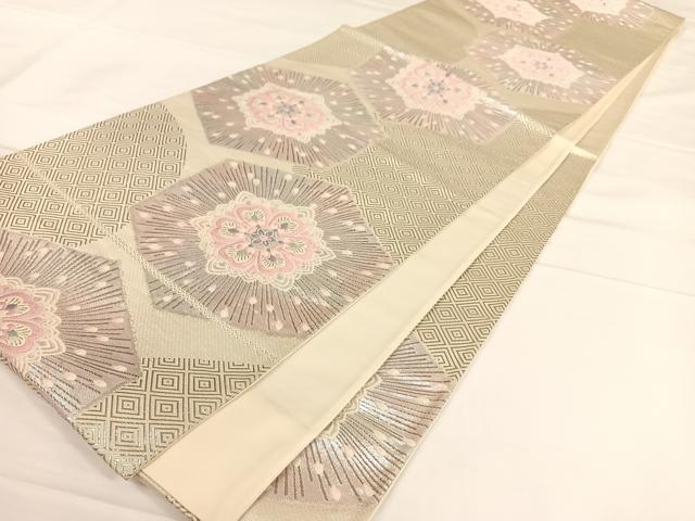 平和屋着物◎六通柄袋帯 唐織 正倉院亀甲花文 銀糸 正絹 逸品 AAAO3687ey