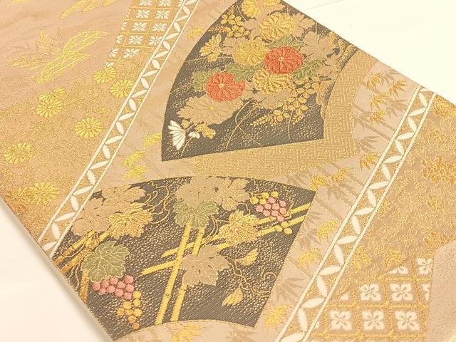 平和屋着物◎六通柄袋帯 地紙草花文 金糸 正絹 逸品 AAAO3688ey