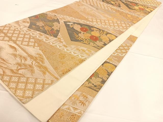 平和屋着物◎六通柄袋帯 地紙草花文 金糸 正絹 逸品 AAAO3688ey