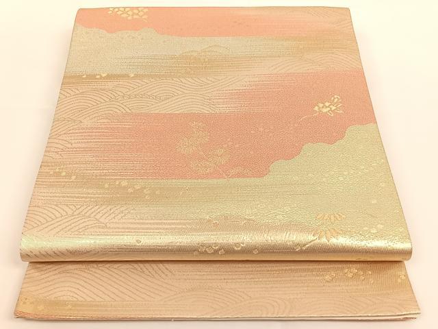 平和屋着物◎六通柄袋帯　流水吉祥花文　金糸　正絹　逸品　AAAO3701ey