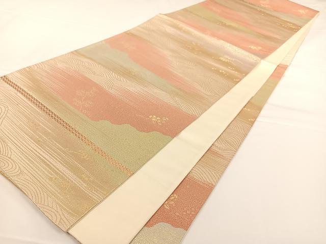 平和屋着物◎六通柄袋帯　流水吉祥花文　金糸　正絹　逸品　AAAO3701ey