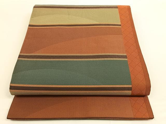 平和屋着物◎全通柄袋帯 横段文 正絹 逸品 AAAO3715ey