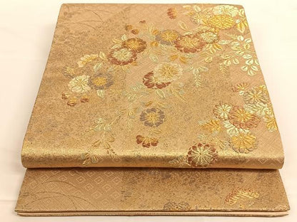 平和屋着物◎六通柄袋帯 草花文 金糸 正絹 逸品 AAAO3718ey