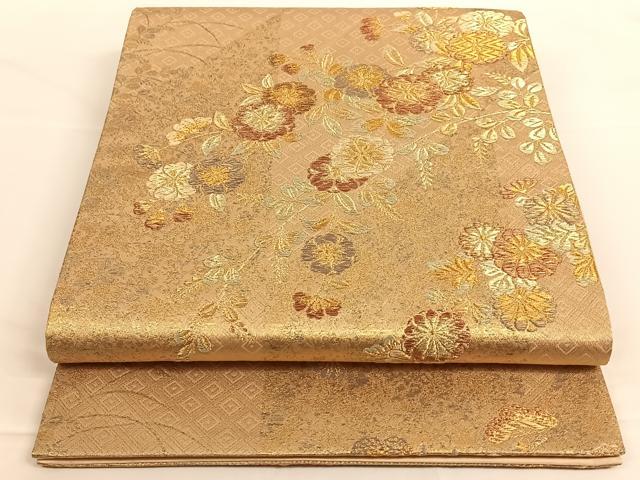 平和屋着物◎六通柄袋帯 草花文 金糸 正絹 逸品 AAAO3718ey