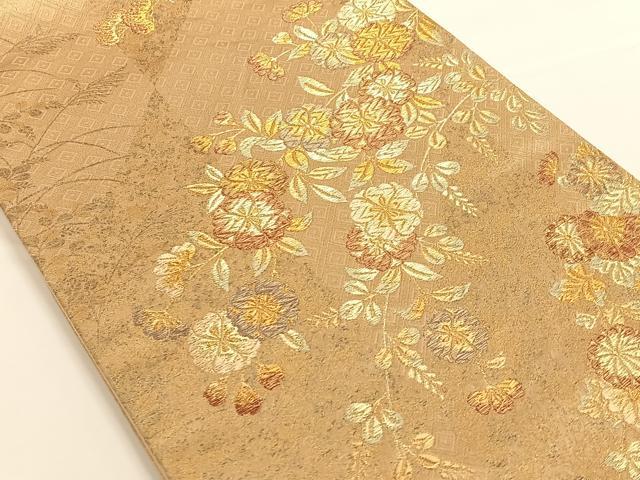平和屋着物◎六通柄袋帯 草花文 金糸 正絹 逸品 AAAO3718ey