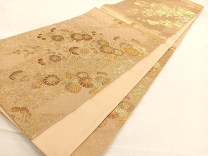 平和屋着物◎六通柄袋帯 草花文 金糸 正絹 逸品 AAAO3718ey