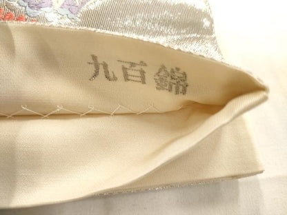 平和屋着物◎六通柄袋帯 唐織 九百錦 飛鶴舞華文 銀糸 正絹 逸品 AAAO4087jz