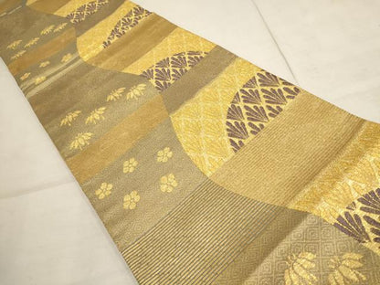 平和屋着物●六通柄袋帯　よろけ間道　松竹梅　金糸　正絹　逸品　AAAO4340wj