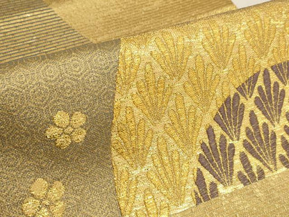平和屋着物●六通柄袋帯　よろけ間道　松竹梅　金糸　正絹　逸品　AAAO4340wj