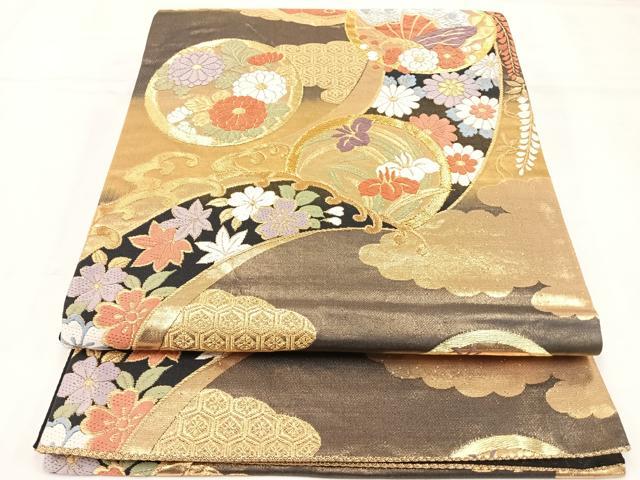 平和屋着物◎六通柄袋帯 唐織 立波花蝶文 金銀糸 正絹 逸品 AAAO4583yx