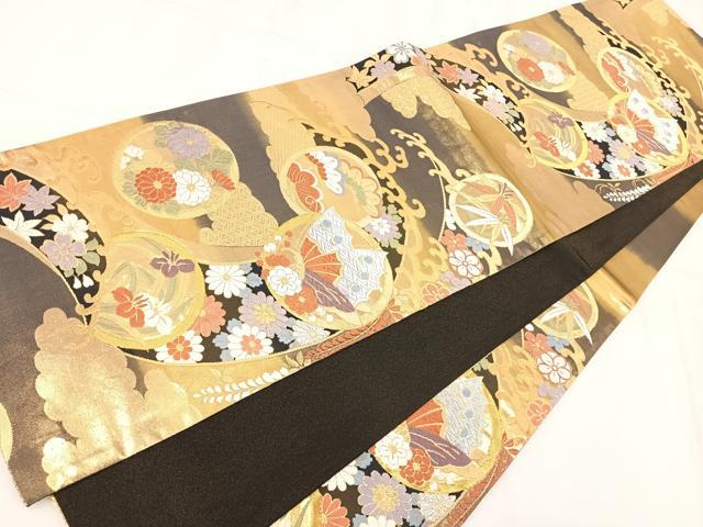 平和屋着物◎六通柄袋帯 唐織 立波花蝶文 金銀糸 正絹 逸品 AAAO4583yx