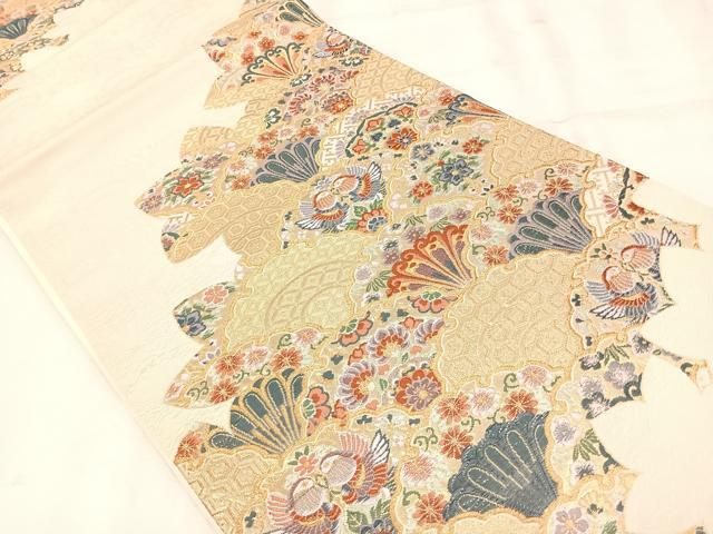 平和屋着物◎六通柄袋帯 唐織 雪輪重ね花鳥文 金糸 正絹 逸品 AAAO4636yx