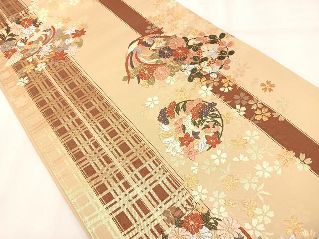 平和屋着物◎六通柄袋帯　花鳥文　金糸　正絹　逸品　AAAO4637yx