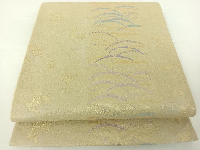 平和屋着物◎六通柄袋帯 雪芝間道 金糸 正絹 逸品 AAAO4788jh