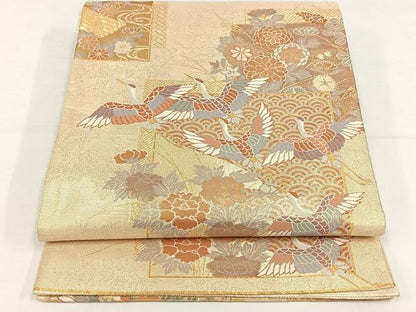 平和屋着物◎本佐賀錦 六通柄袋帯 慶長郡鶴文 金糸 正絹 逸品 AAAO4798jh