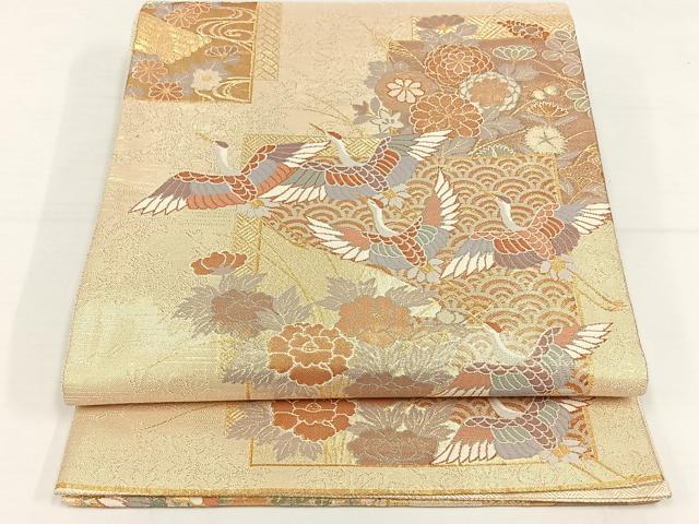 平和屋着物◎本佐賀錦 六通柄袋帯 慶長郡鶴文 金糸 正絹 逸品 AAAO4798jh