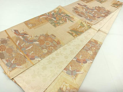 平和屋着物◎本佐賀錦 六通柄袋帯 慶長郡鶴文 金糸 正絹 逸品 AAAO4798jh