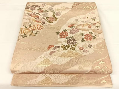 平和屋着物◎六通柄袋帯 唐織 道長草花文 金糸 正絹 逸品 AAAO4865wt