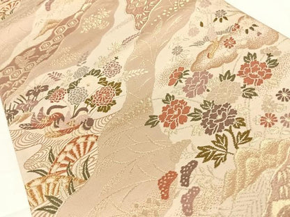 平和屋着物◎六通柄袋帯 唐織 道長草花文 金糸 正絹 逸品 AAAO4865wt