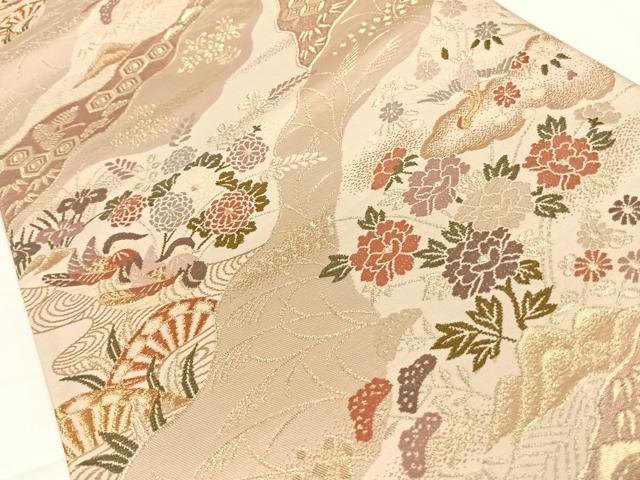 平和屋着物◎六通柄袋帯 唐織 道長草花文 金糸 正絹 逸品 AAAO4865wt