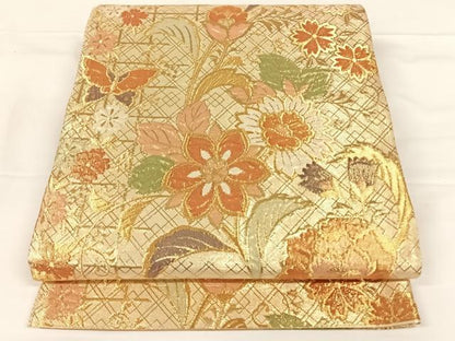 平和屋着物◎佐賀錦　六通柄袋帯　更紗花文　金糸　正絹　逸品　AAAO4868wt