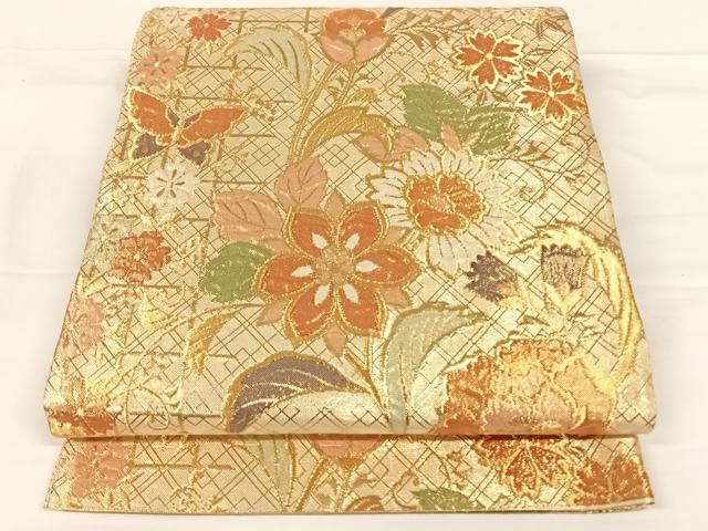 平和屋着物◎佐賀錦　六通柄袋帯　更紗花文　金糸　正絹　逸品　AAAO4868wt