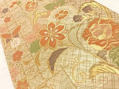 平和屋着物◎佐賀錦　六通柄袋帯　更紗花文　金糸　正絹　逸品　AAAO4868wt