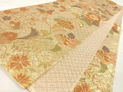 平和屋着物◎佐賀錦　六通柄袋帯　更紗花文　金糸　正絹　逸品　AAAO4868wt