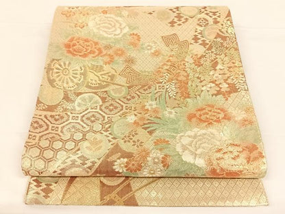 平和屋着物◎佐賀錦 六通柄袋帯 束ね熨斗吉祥文 金糸 正絹 逸品 AAAO4877wt
