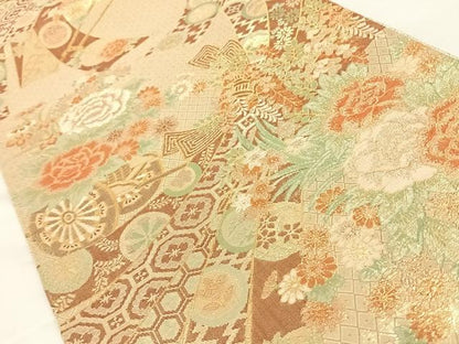 平和屋着物◎佐賀錦 六通柄袋帯 束ね熨斗吉祥文 金糸 正絹 逸品 AAAO4877wt