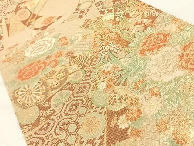 平和屋着物◎佐賀錦 六通柄袋帯 束ね熨斗吉祥文 金糸 正絹 逸品 AAAO4877wt