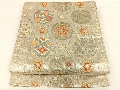 平和屋着物◎六通柄袋帯 天井花丸文 金銀糸 正絹 逸品 AAAO4880wt