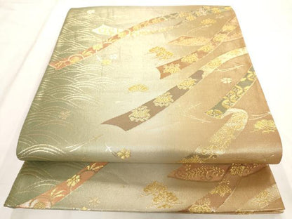 平和屋着物◎六通柄袋帯 鬘帯吉祥花文 金糸 正絹 逸品 AAAO5084jz