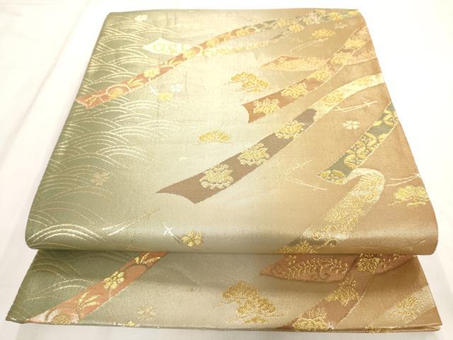 平和屋着物◎六通柄袋帯 鬘帯吉祥花文 金糸 正絹 逸品 AAAO5084jz