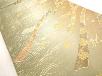 平和屋着物◎六通柄袋帯 鬘帯吉祥花文 金糸 正絹 逸品 AAAO5084jz