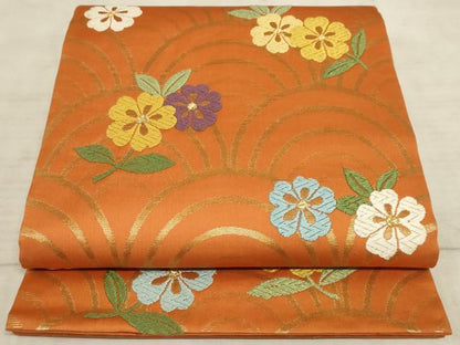 平和屋着物◎六通柄袋帯 唐織 花 青海波 金糸 正絹 逸品 AAAO5094sx