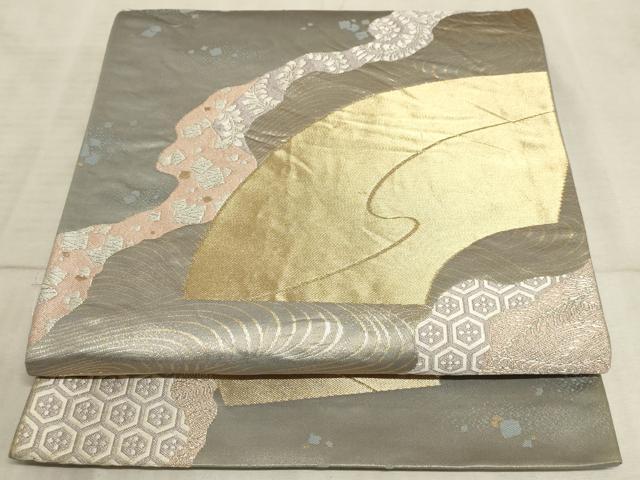 平和屋着物◎六通柄袋帯　彩流地紙　金糸　正絹　逸品　AAAO5113sx