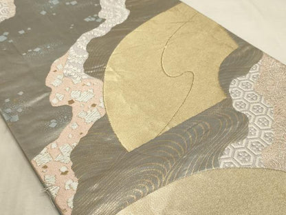平和屋着物◎六通柄袋帯　彩流地紙　金糸　正絹　逸品　AAAO5113sx