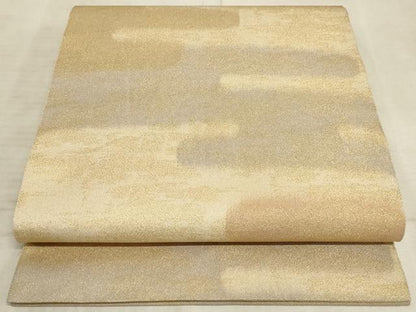 平和屋着物◎全通柄袋帯　霞文　金通し地　正絹　逸品　AAAO5147sx