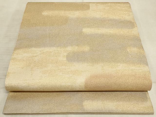 平和屋着物◎全通柄袋帯　霞文　金通し地　正絹　逸品　AAAO5147sx