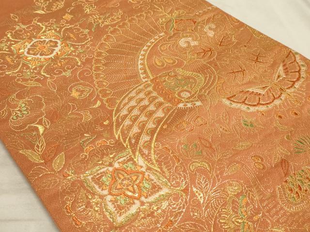 平和屋着物◎六通柄袋帯 唐織 花鳥更紗 金糸 正絹 逸品 AAAO5158sx